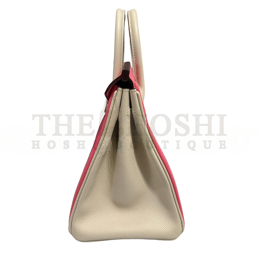 H**me5 BIRKIN 25 EPSON LEATHER LIPSTICK POWDER MILKSHAKE WHITE GOLD BUCKLE HANDMADE BAG 19193202 (25*20*13cm) Master Quality